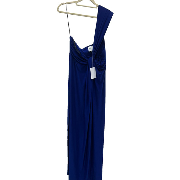 NWT Misa Los Angeles Womens Knotted Twist Evening Dress One Shoulder Blue Size L - Picture 3 of 12